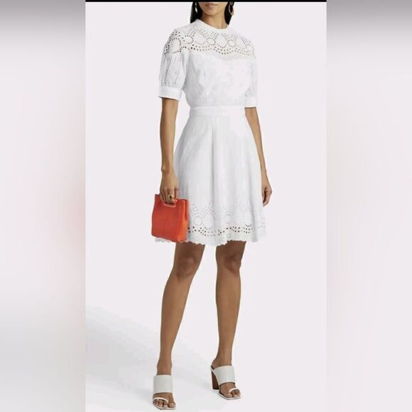 NWT Walter baker Nicolette broderie anglaise-trimmed cotton-gauze mini dress sz8 - Picture 1 of 4